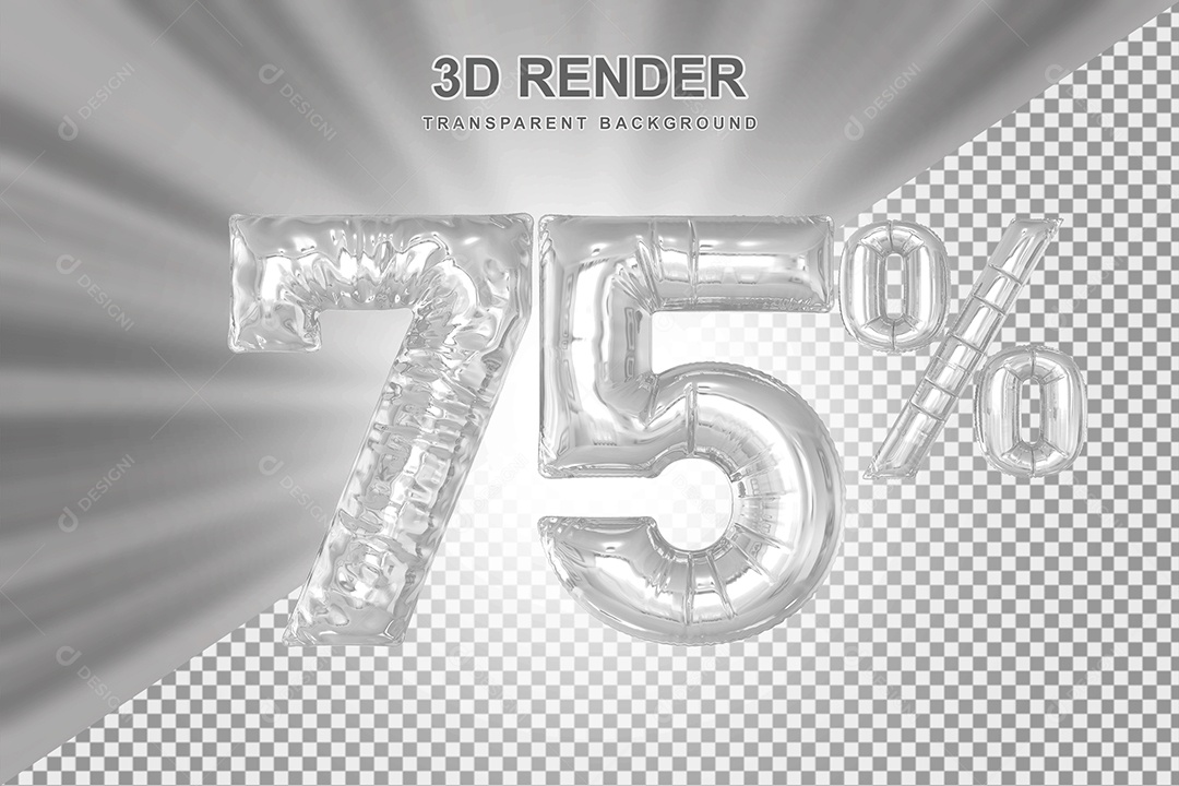 Balão Cinza Número de Desconto 75% Elemento 3D para Composição PSD