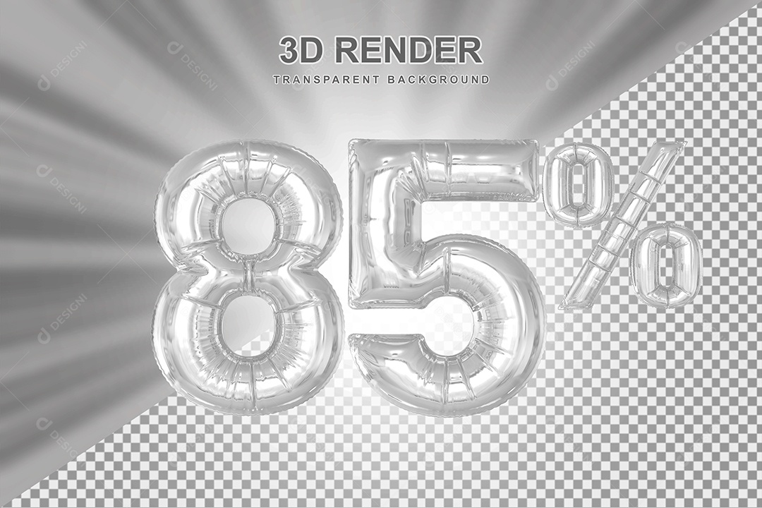 Balão Cinza Número de Desconto 85% Elemento 3D para Composição PSD