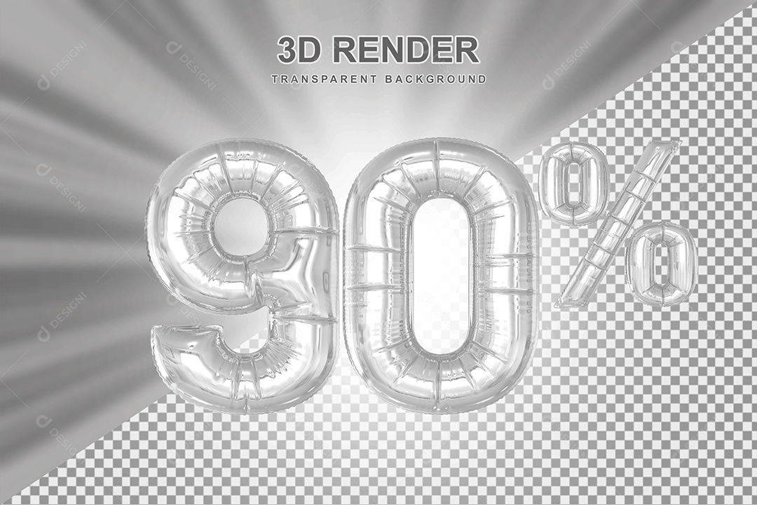 Balão Cinza Número de Desconto 90% Elemento 3D para Composição PSD