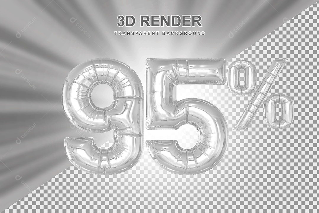 Balão Cinza Número de Desconto 95% Elemento 3D para Composição PSD