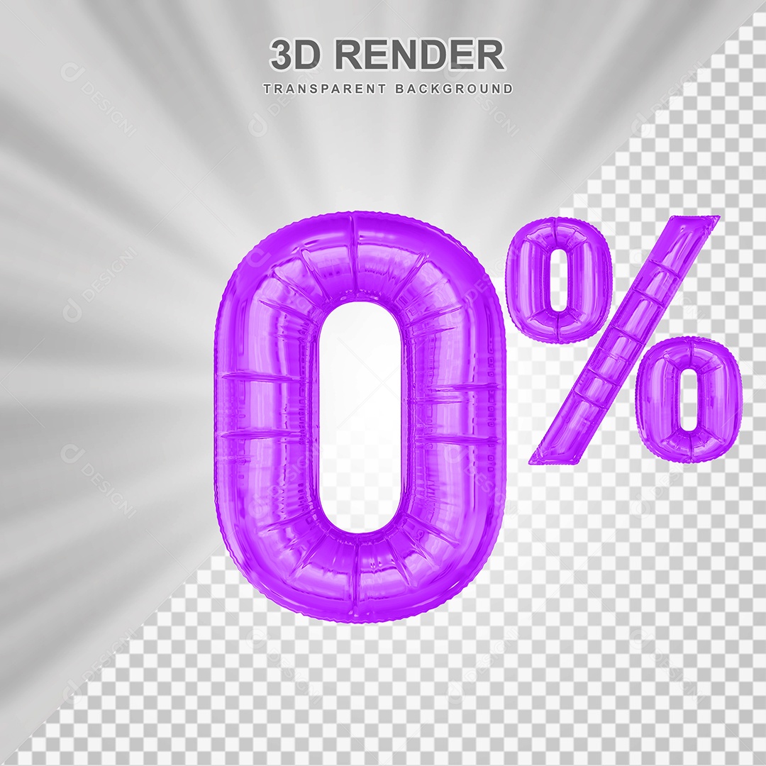 Balão Roxo Número de Desconto 0% Elemento 3D para Composição PSD