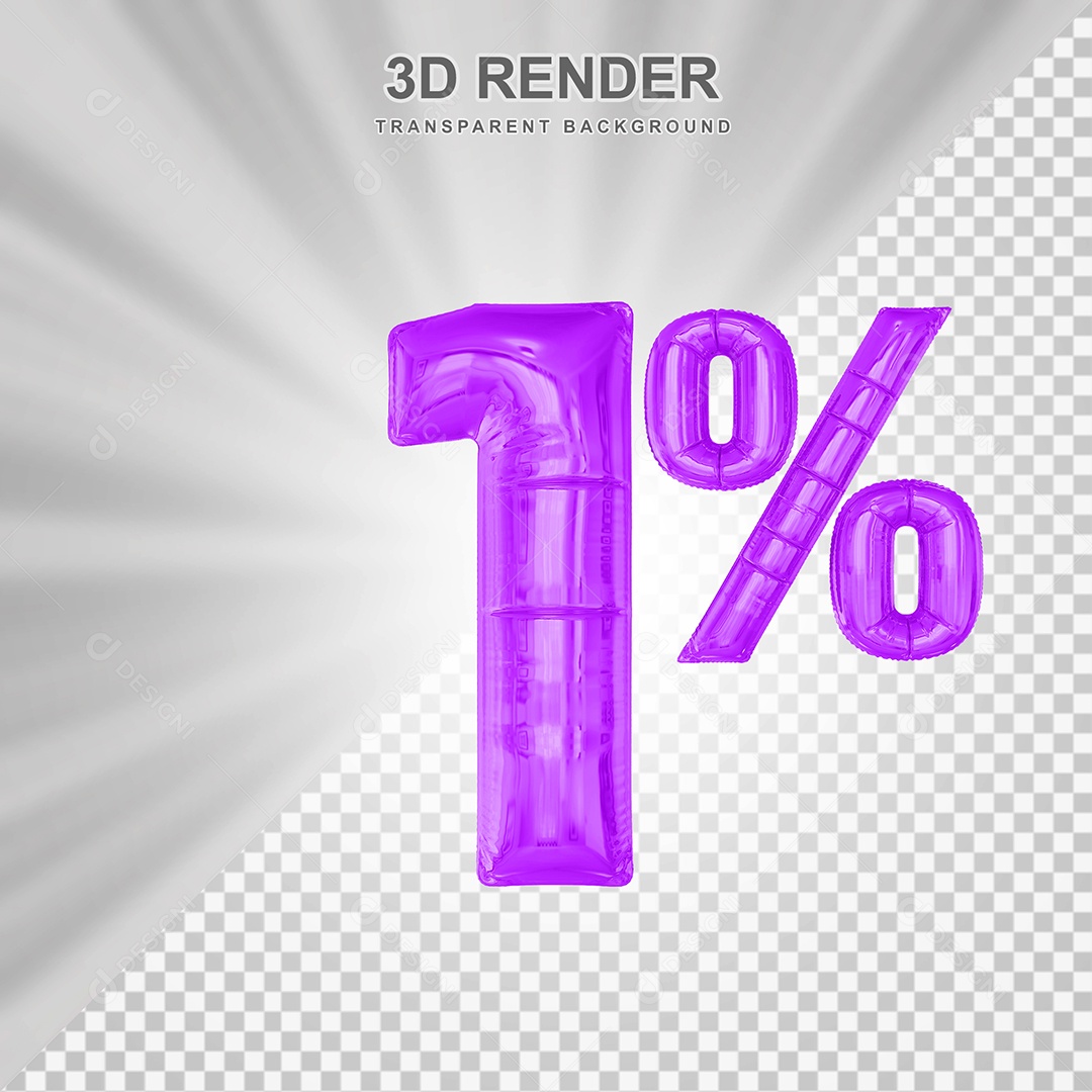 Balão Roxo Número de Desconto 1% Elemento 3D para Composição PSD