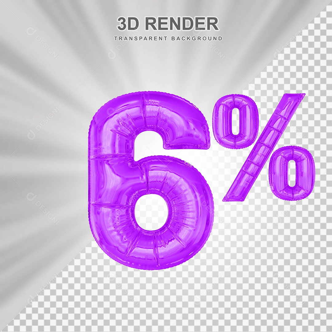 Balão Roxo Número de Desconto 6% Elemento 3D para Composição PSD