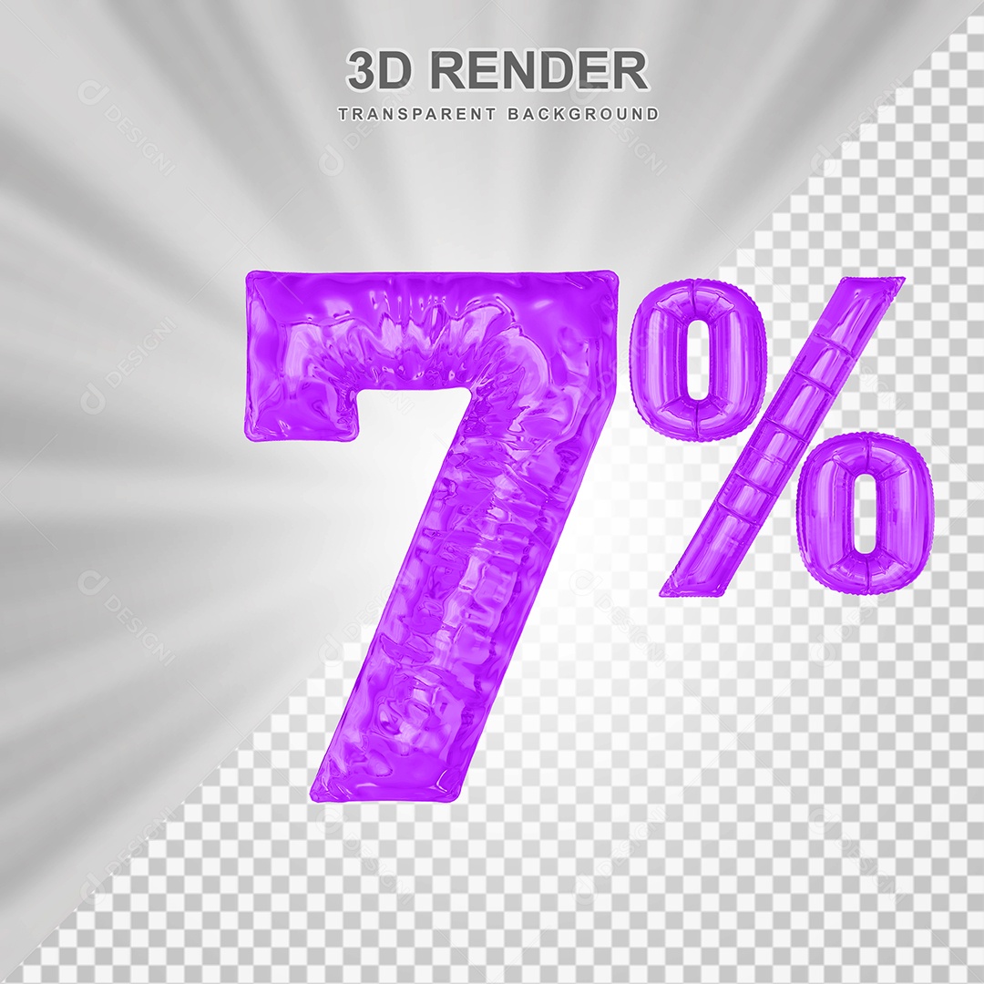 Balão Roxo Número de Desconto 7% Elemento 3D para Composição PSD