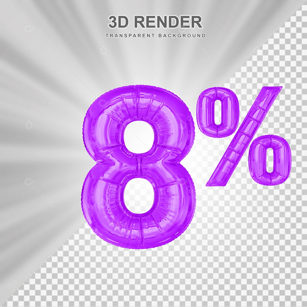 Balão Roxo Número de Desconto 8% Elemento 3D para Composição PSD