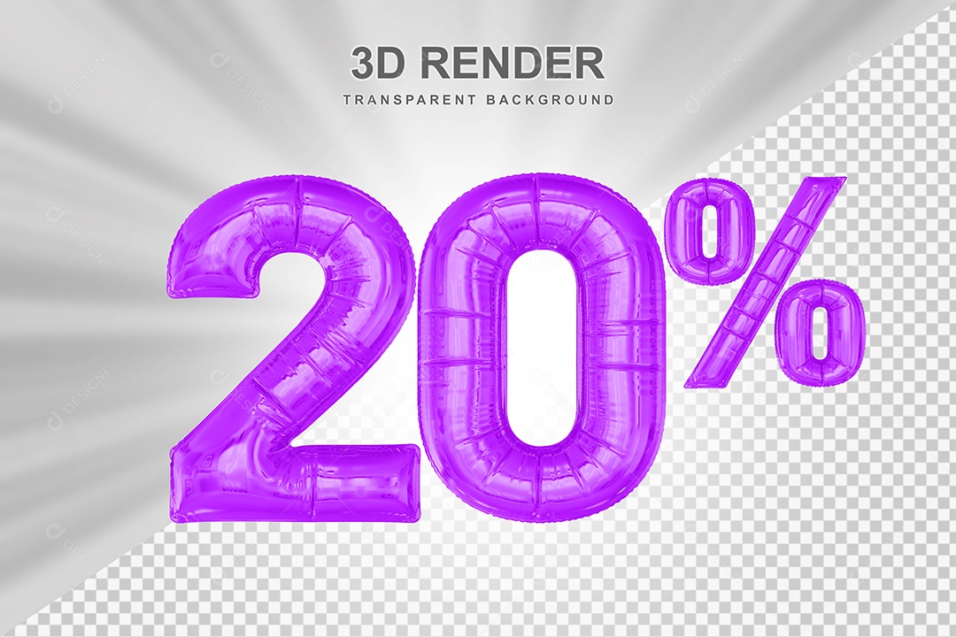 Balão Roxo Número de Desconto 20% Elemento 3D para Composição PSD