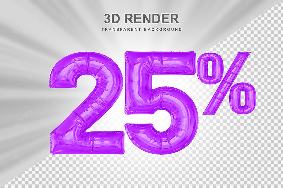 Balão Roxo Número de Desconto 25% Elemento 3D para Composição PSD