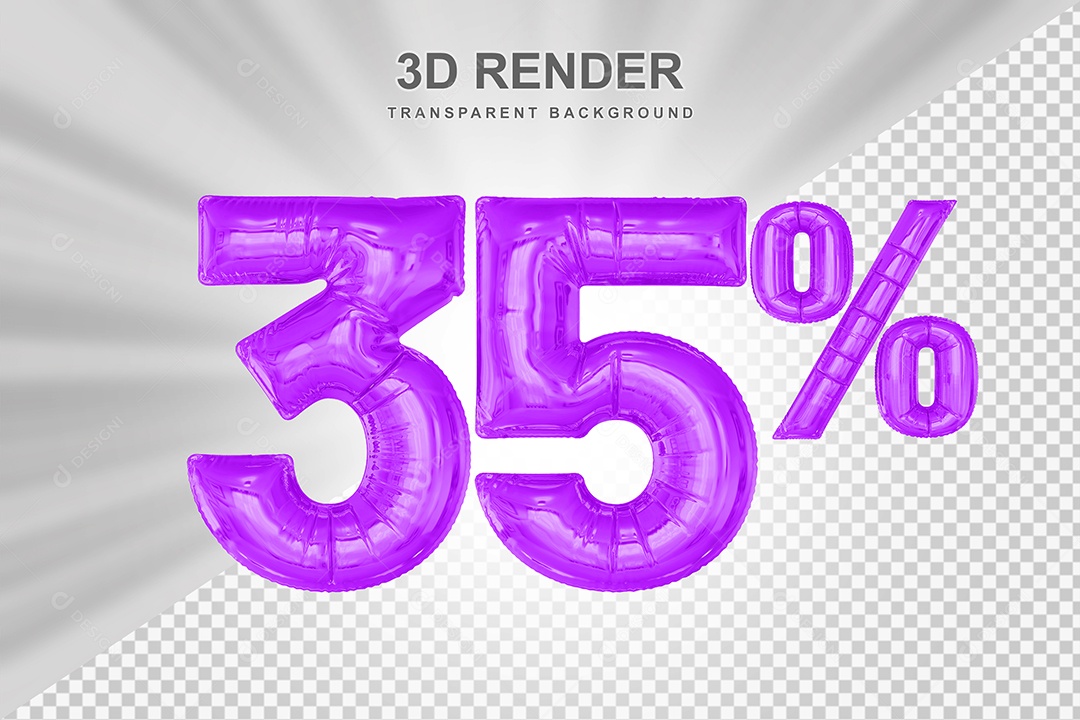 Balão Roxo Número de Desconto 35% Elemento 3D para Composição PSD