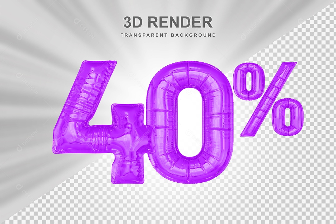 Balão Roxo Número de Desconto 40% Elemento 3D para Composição PSD