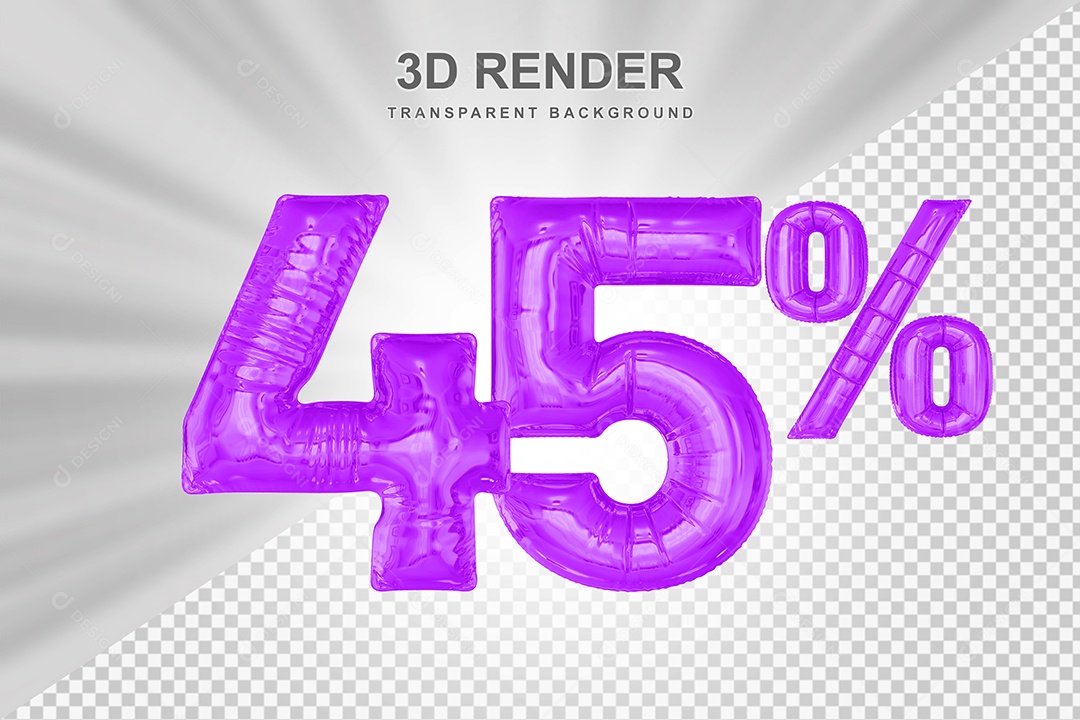 Balão Roxo Número de Desconto 45% Elemento 3D para Composição PSD