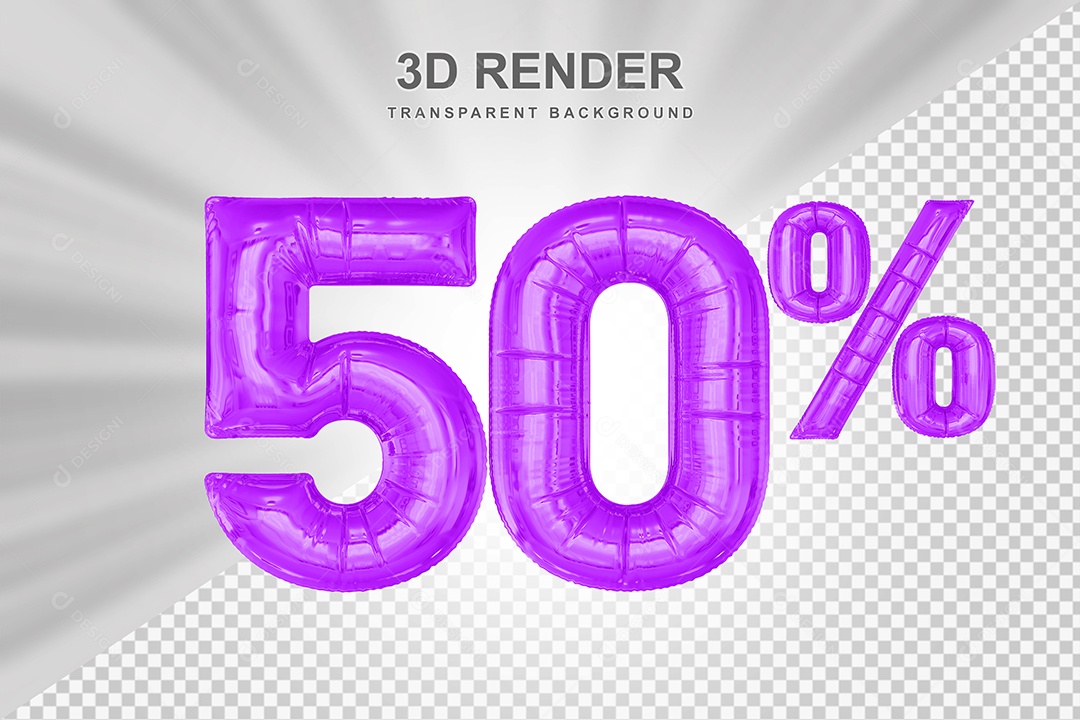 Balão Roxo Número de Desconto 50% Elemento 3D para Composição PSD