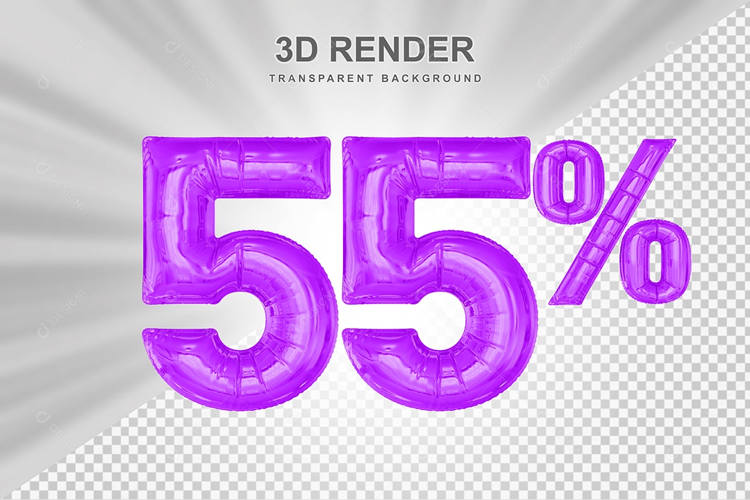 Balão Roxo Número de Desconto 55% Elemento 3D para Composição PSD