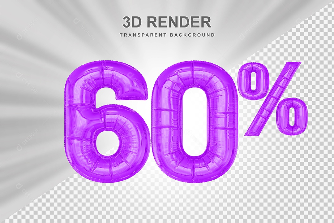 Balão Roxo Número de Desconto 60% Elemento 3D para Composição PSD
