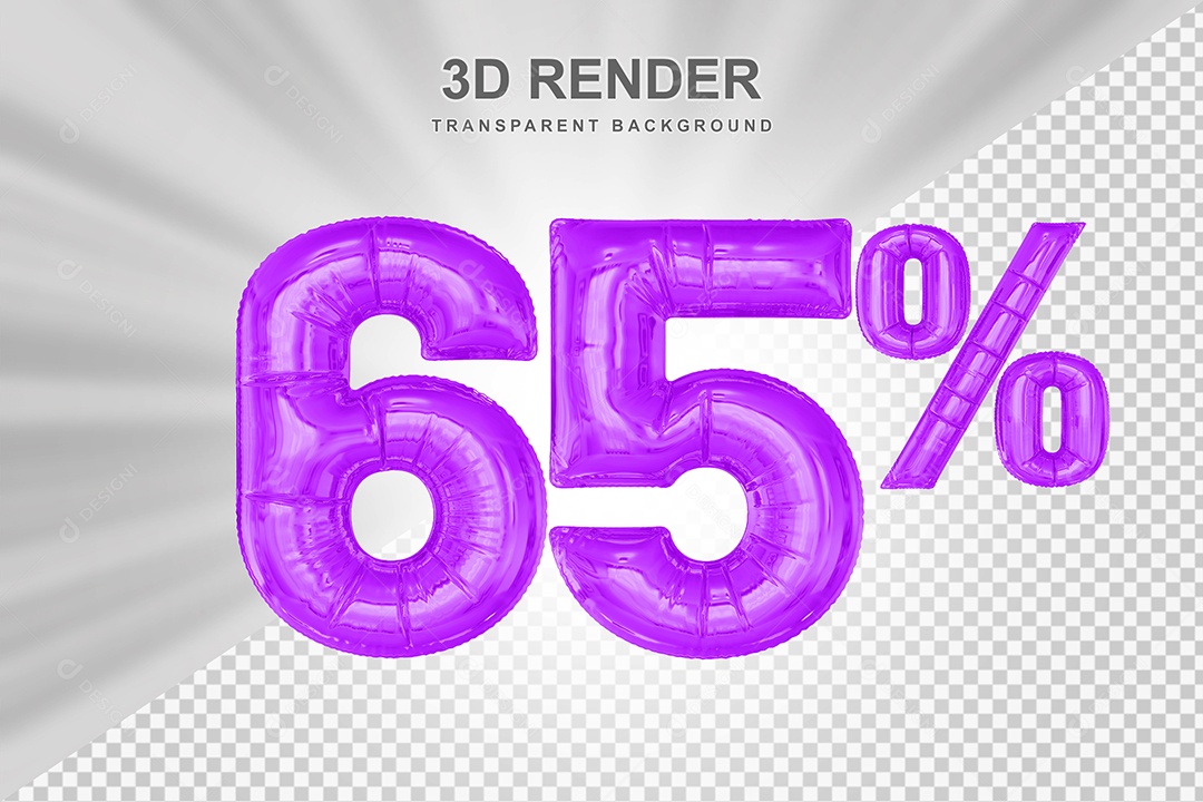 Balão Roxo Número de Desconto 65% Elemento 3D para Composição PSD
