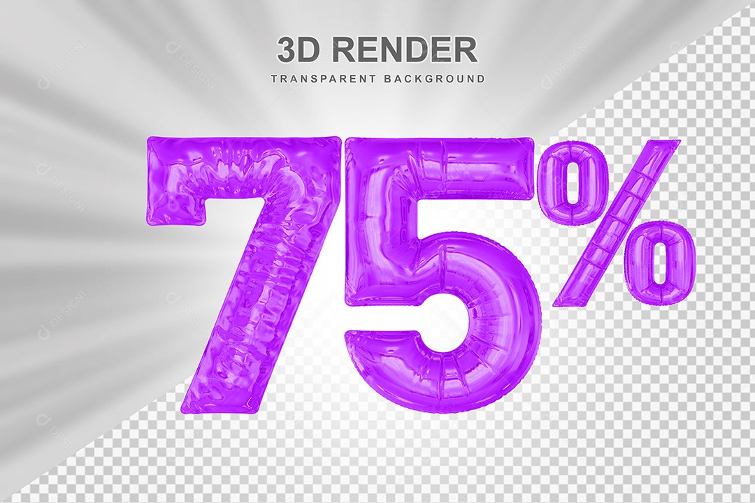Balão Roxo Número de Desconto 75% Elemento 3D para Composição PSD
