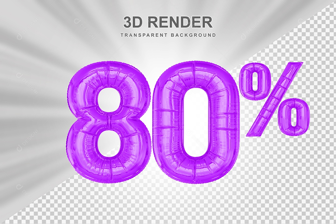 Balão Roxo Número de Desconto 80% Elemento 3D para Composição PSD