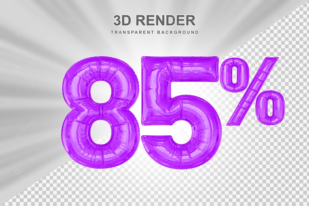 Balão Roxo Número de Desconto 85% Elemento 3D para Composição PSD