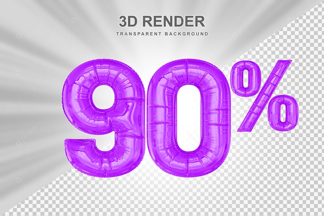 Balão Roxo Número de Desconto 90% Elemento 3D para Composição PSD
