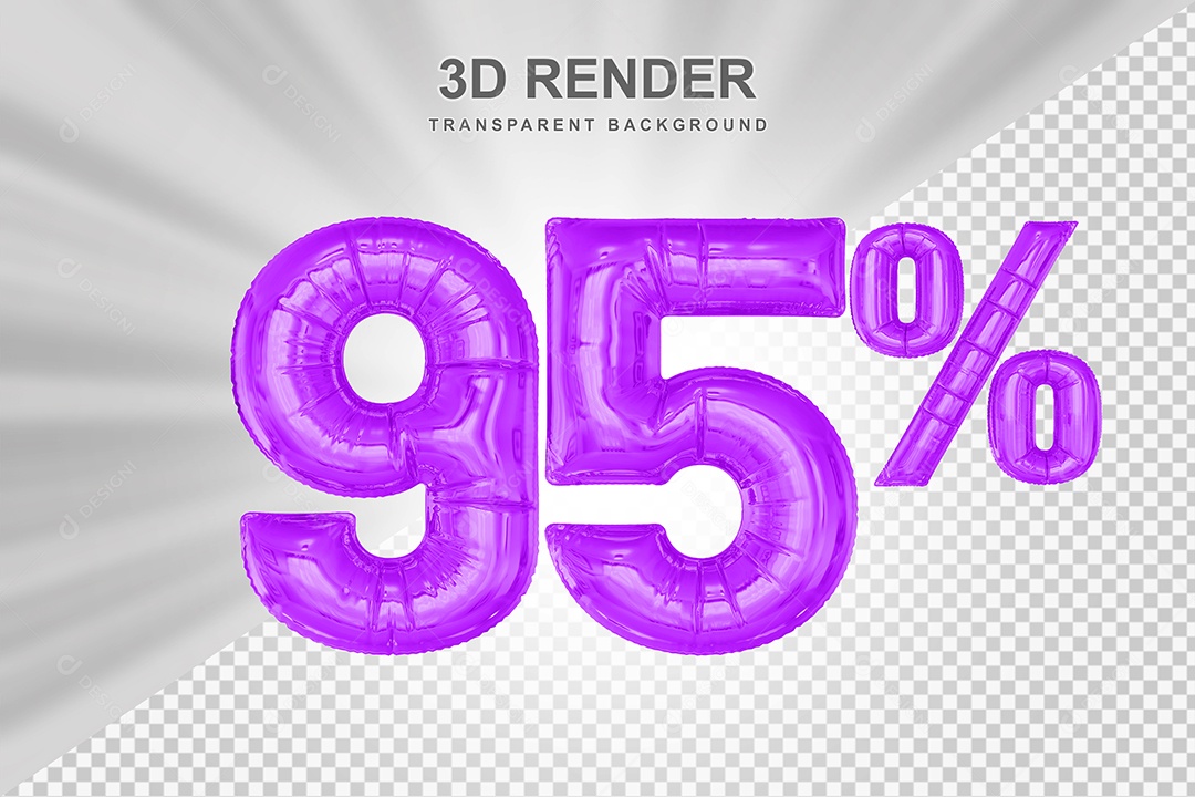 Balão Roxo Número de Desconto 95% Elemento 3D para Composição PSD