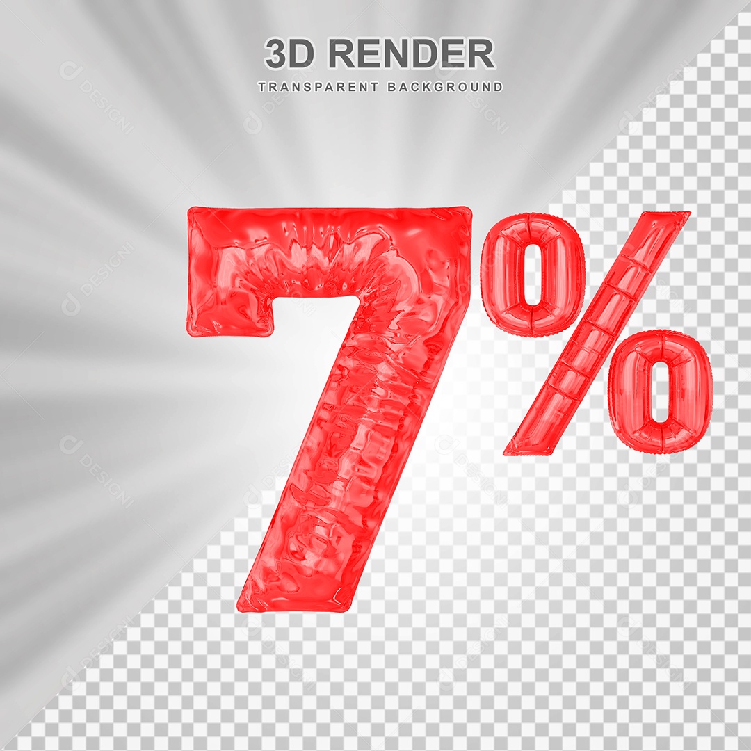 Balão Vermelho Número de Desconto 7% Elemento 3D para Composição PSD