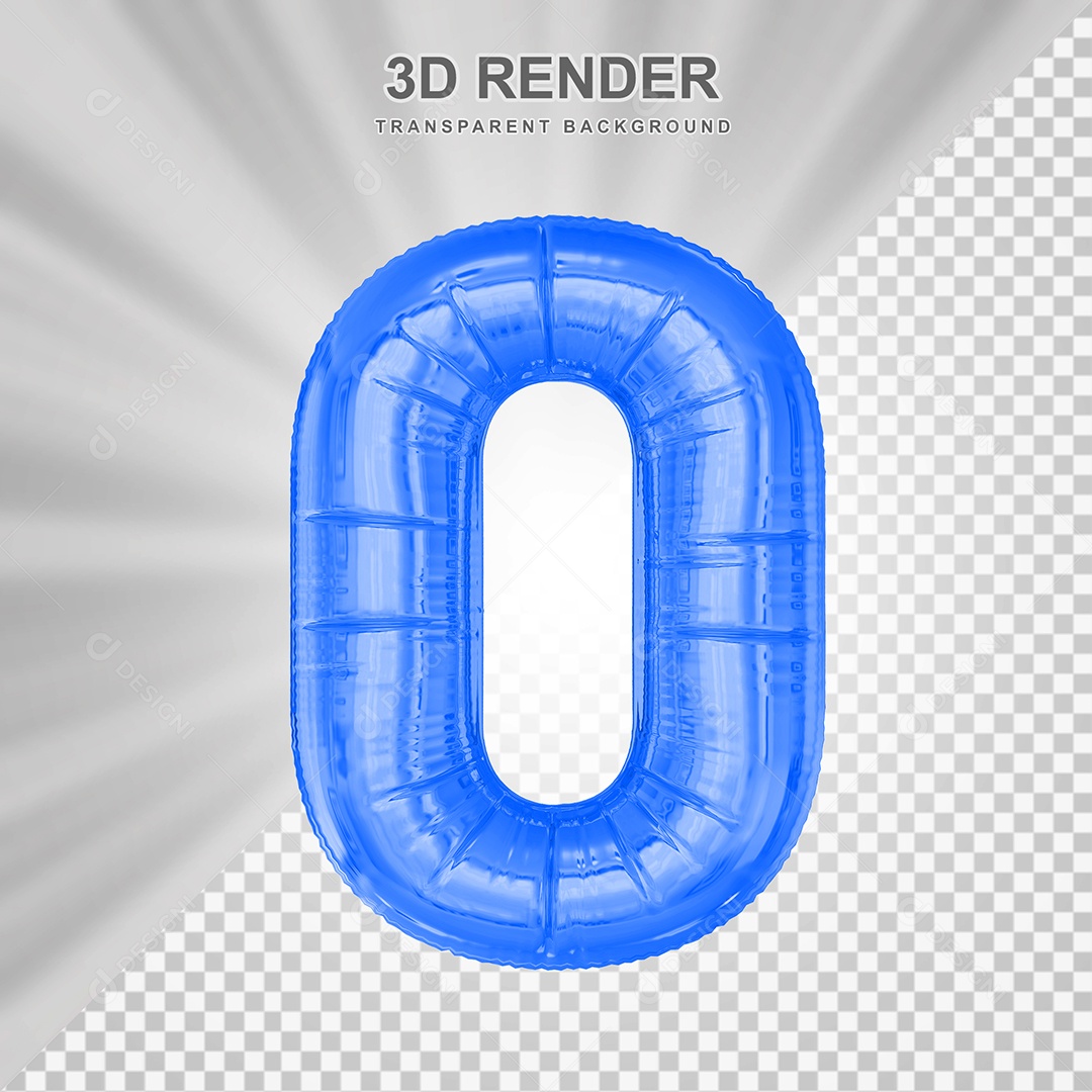 Balão Número 0 Azul Elemento 3D para Composição PSD