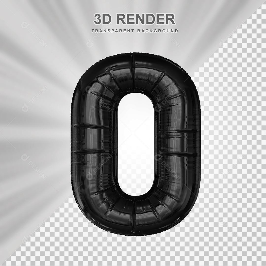 Balão Número 0 Preto Elemento 3D para Composição PSD