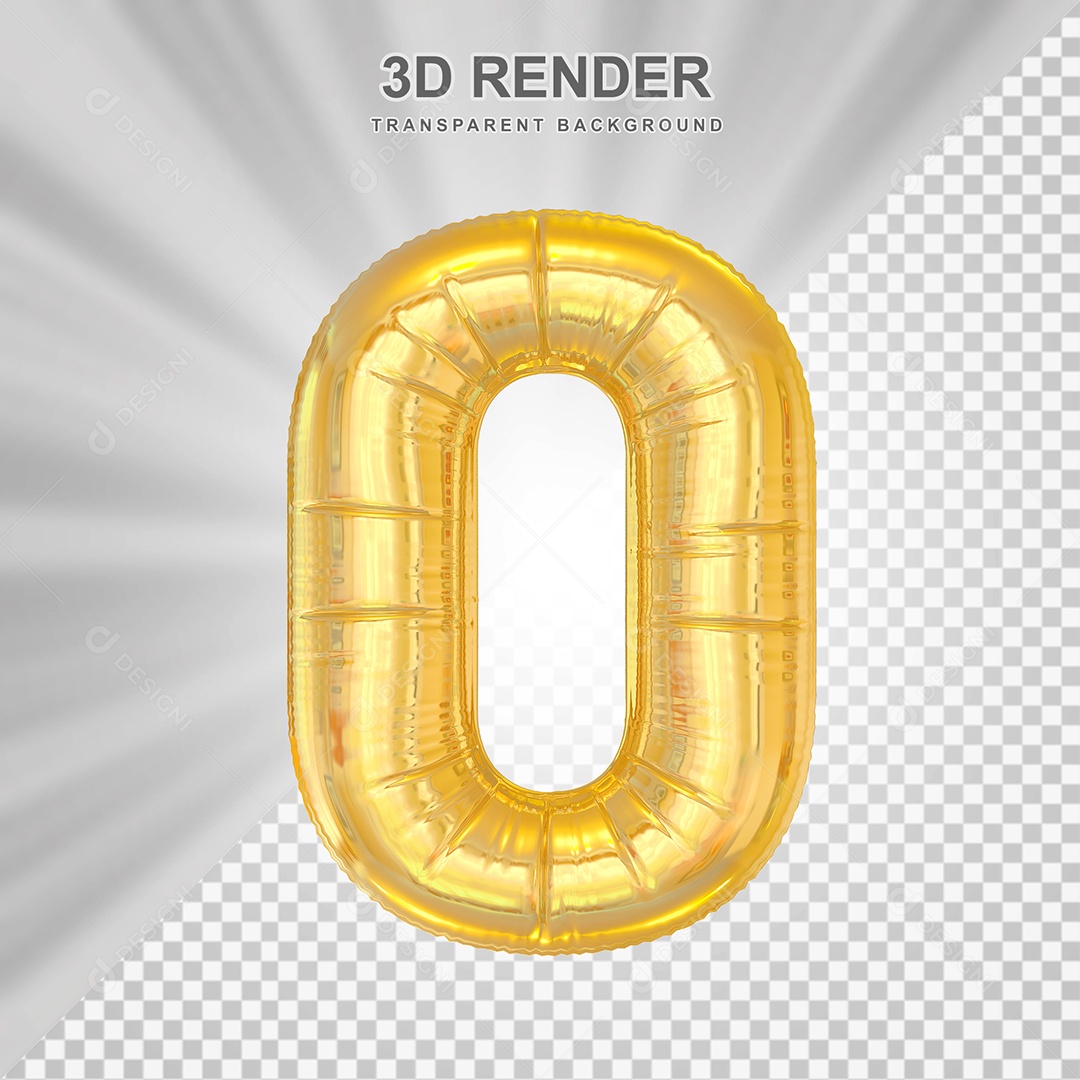Balão Número 0 Dourado Elemento 3D para Composição PSD