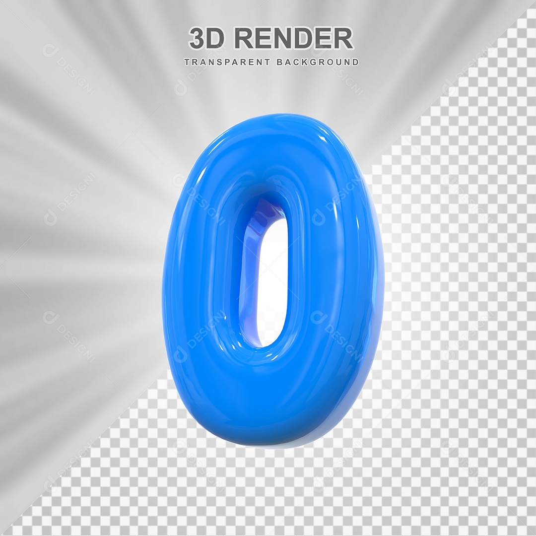 Número 0 Azul Elemento 3D para Composição PSD
