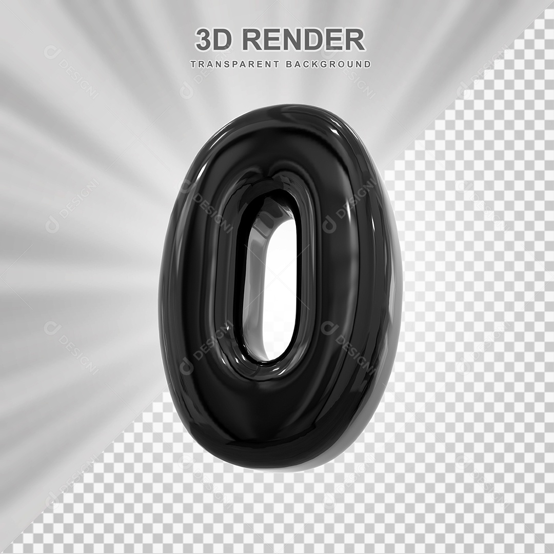 Número 0 Preto Elemento 3D para Composição PSD