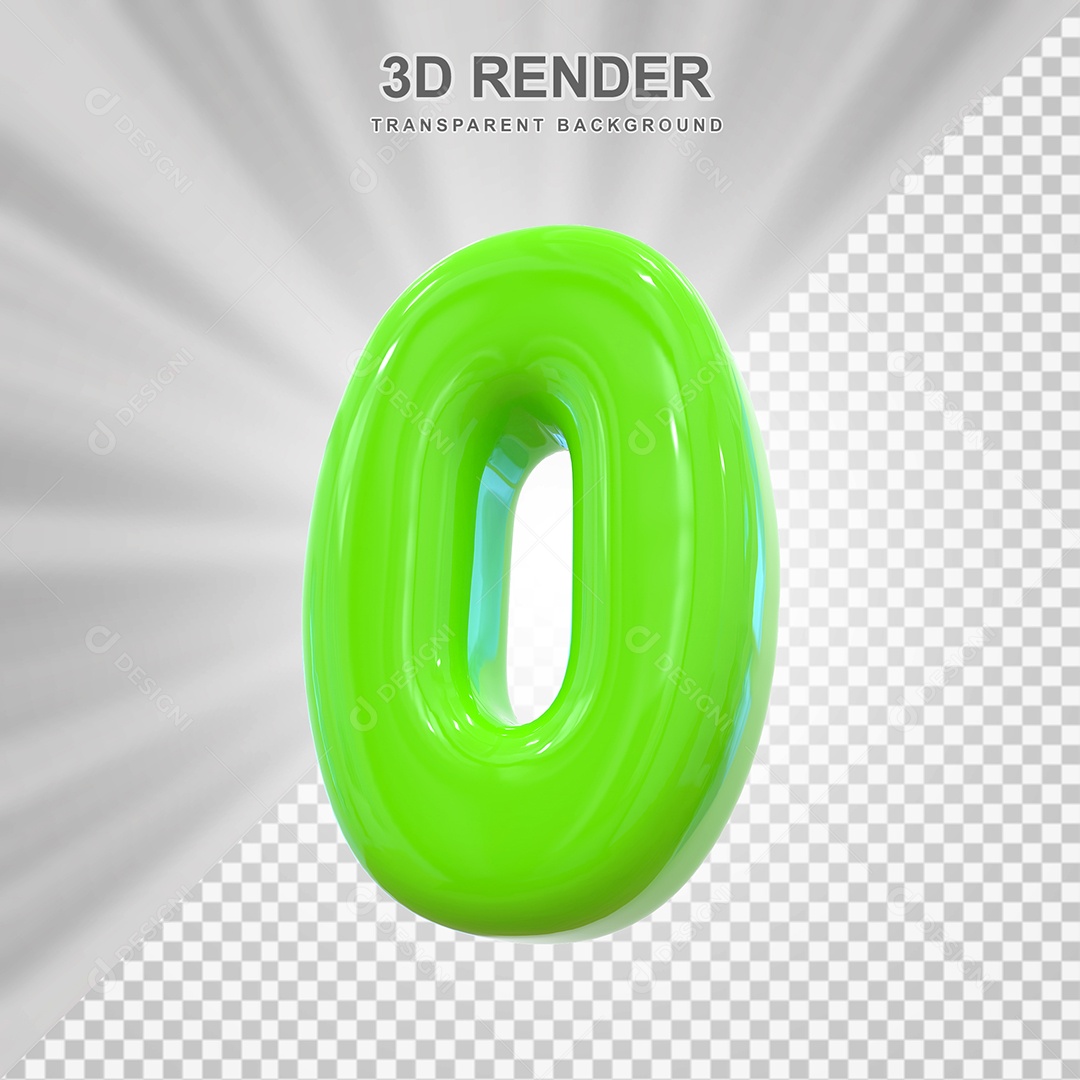 Número 0 Verde Elemento 3D para Composição PSD