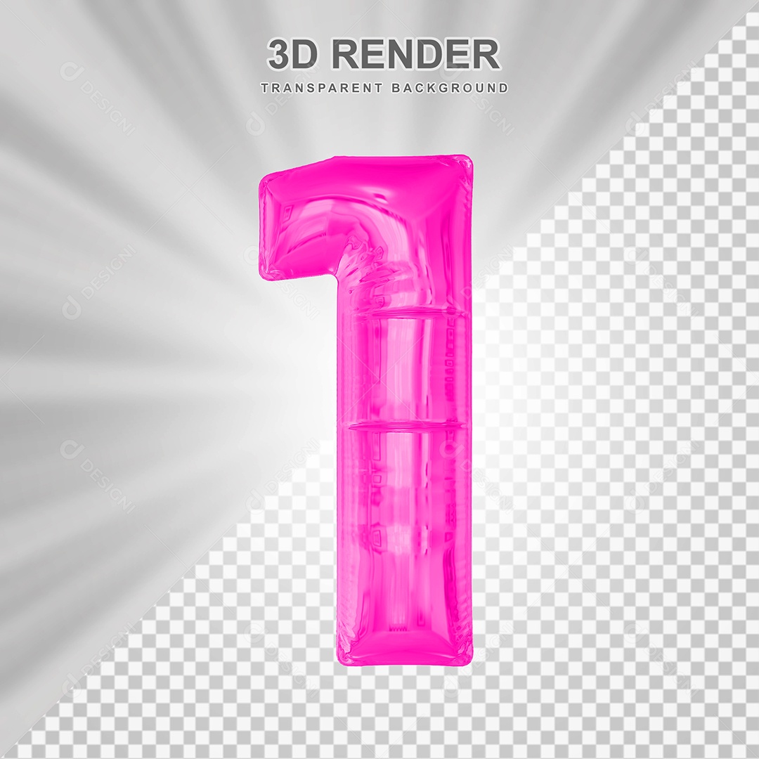 Balão Número 1 Rosa Elemento 3D para Composição PSD