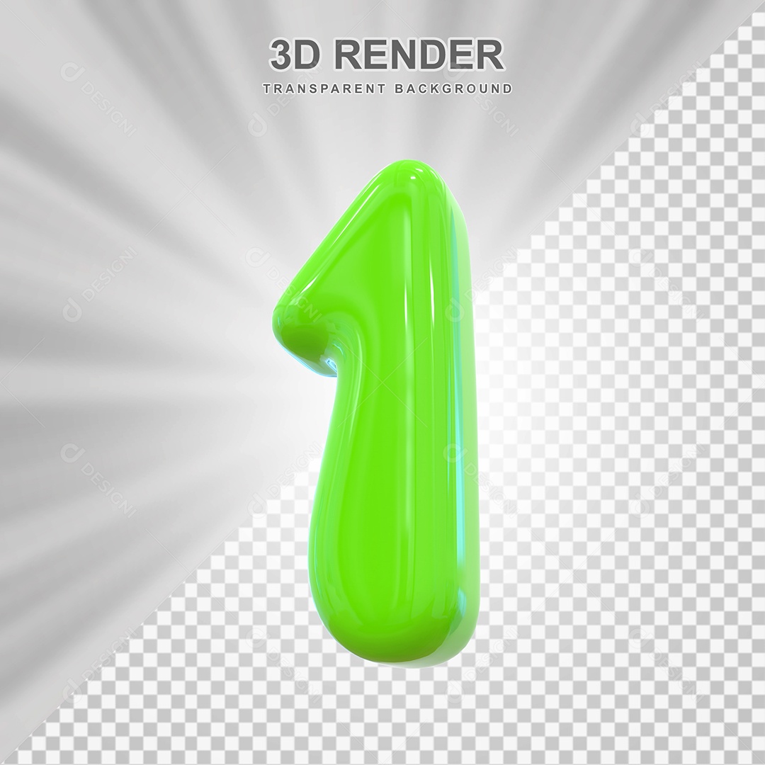 Número 1 Verde Elemento 3D para Composição PSD