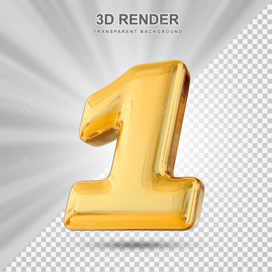Número 1 Dourado Elemento 3D para Composição PSD