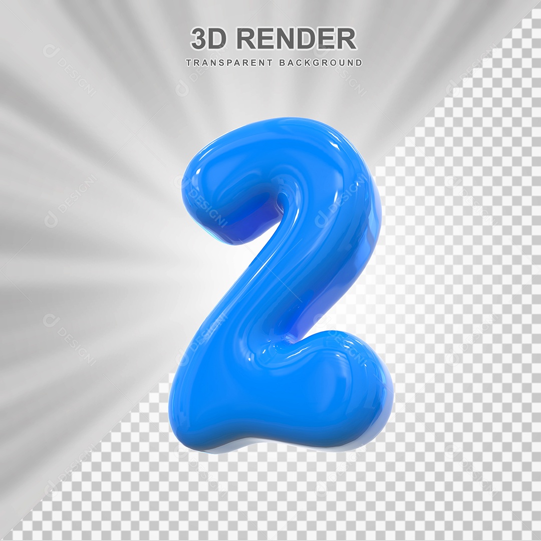 Número 2 Azul Elemento 3D para Composição PSD