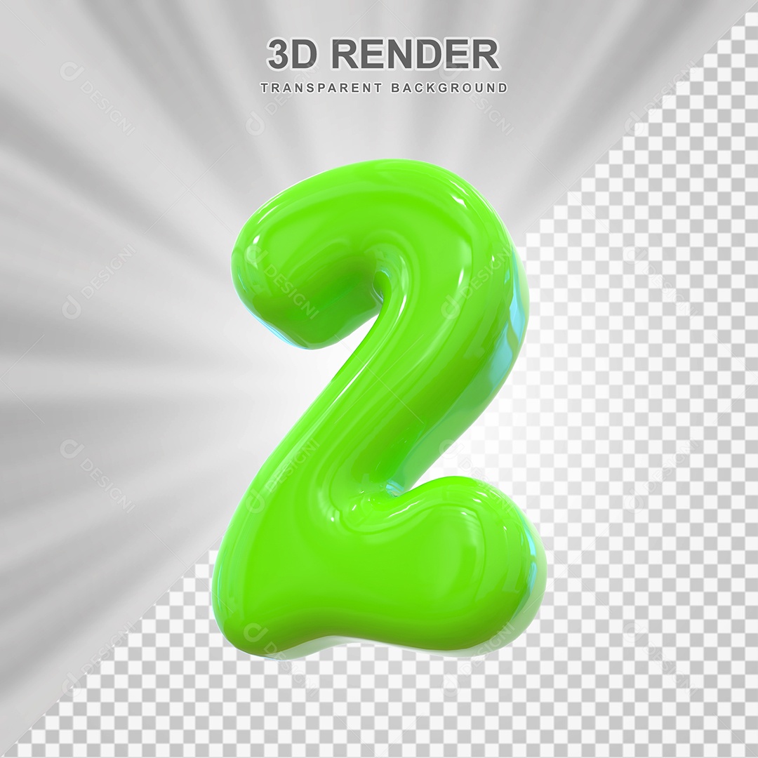 Número 2 Verde Elemento 3D para Composição PSD