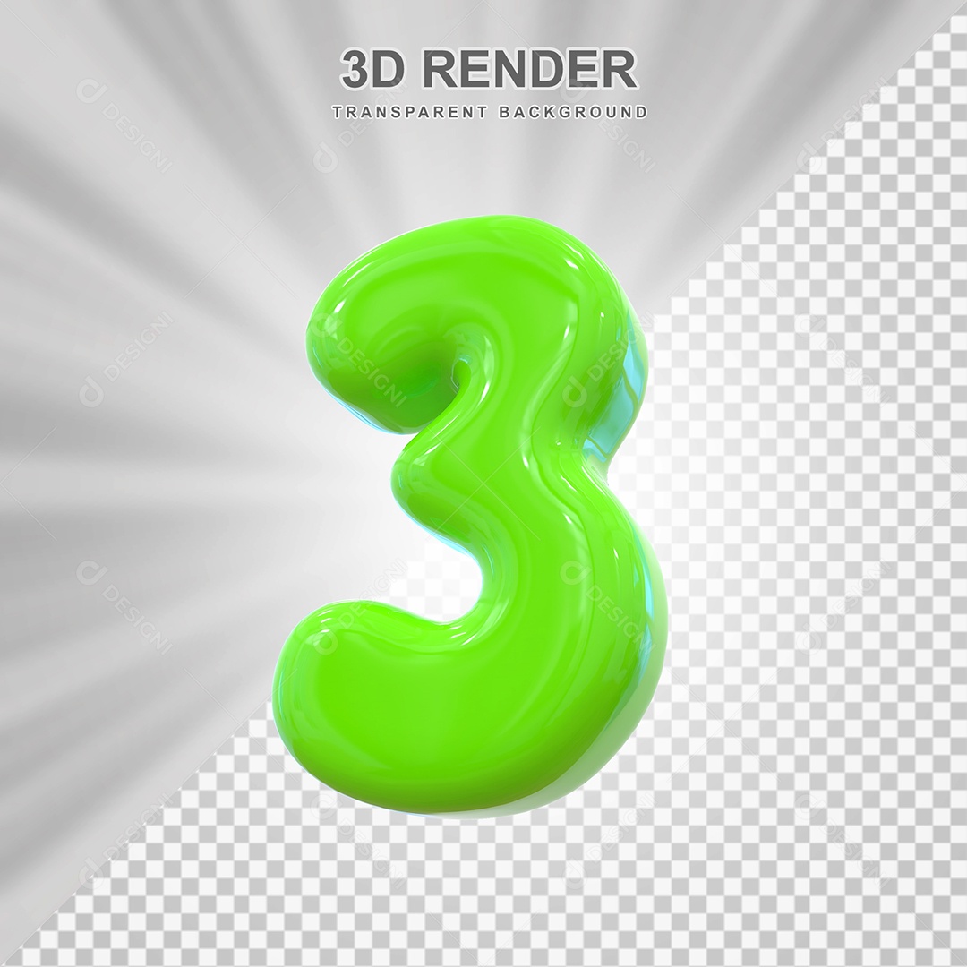 Número 3 Verde Elemento 3D para Composição PSD