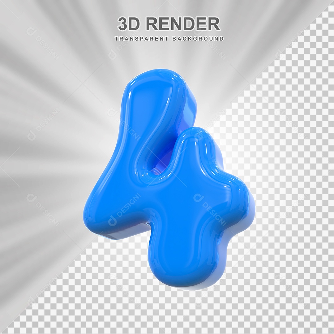 Número 4 Azul Elemento 3D para Composição PSD