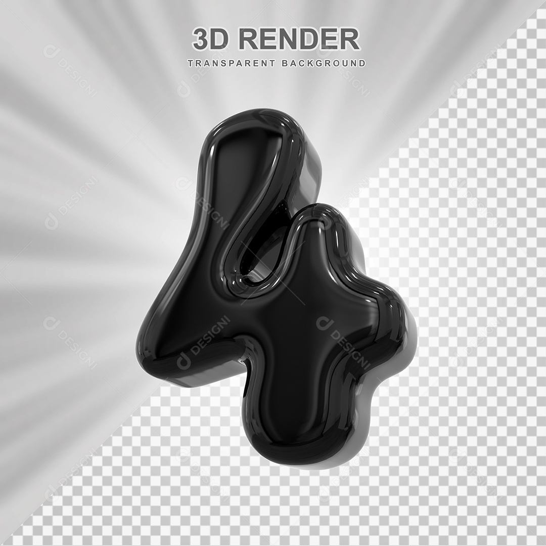 Número 4 Preto Elemento 3D para Composição PSD