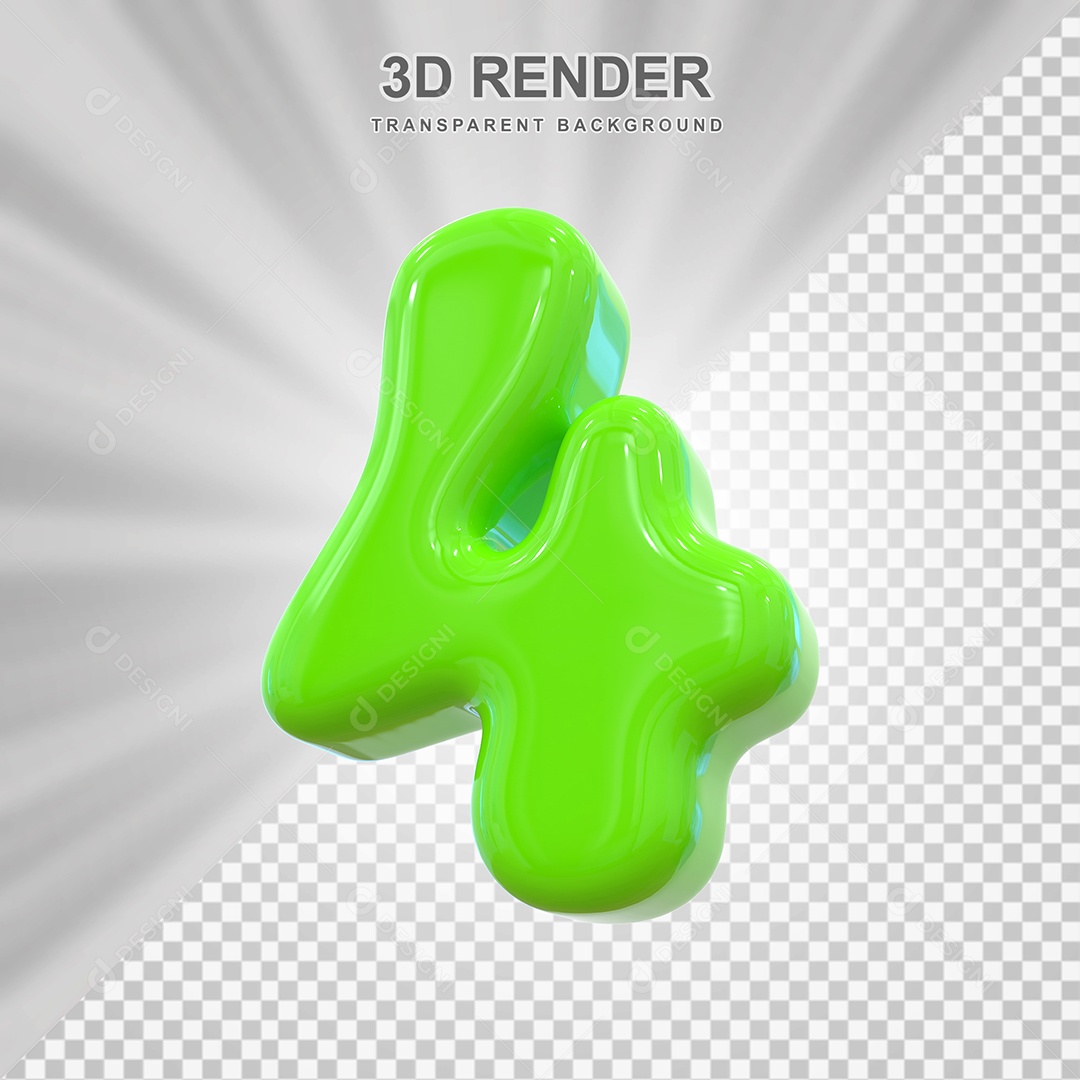 Número 4 Verde Elemento 3D para Composição PSD