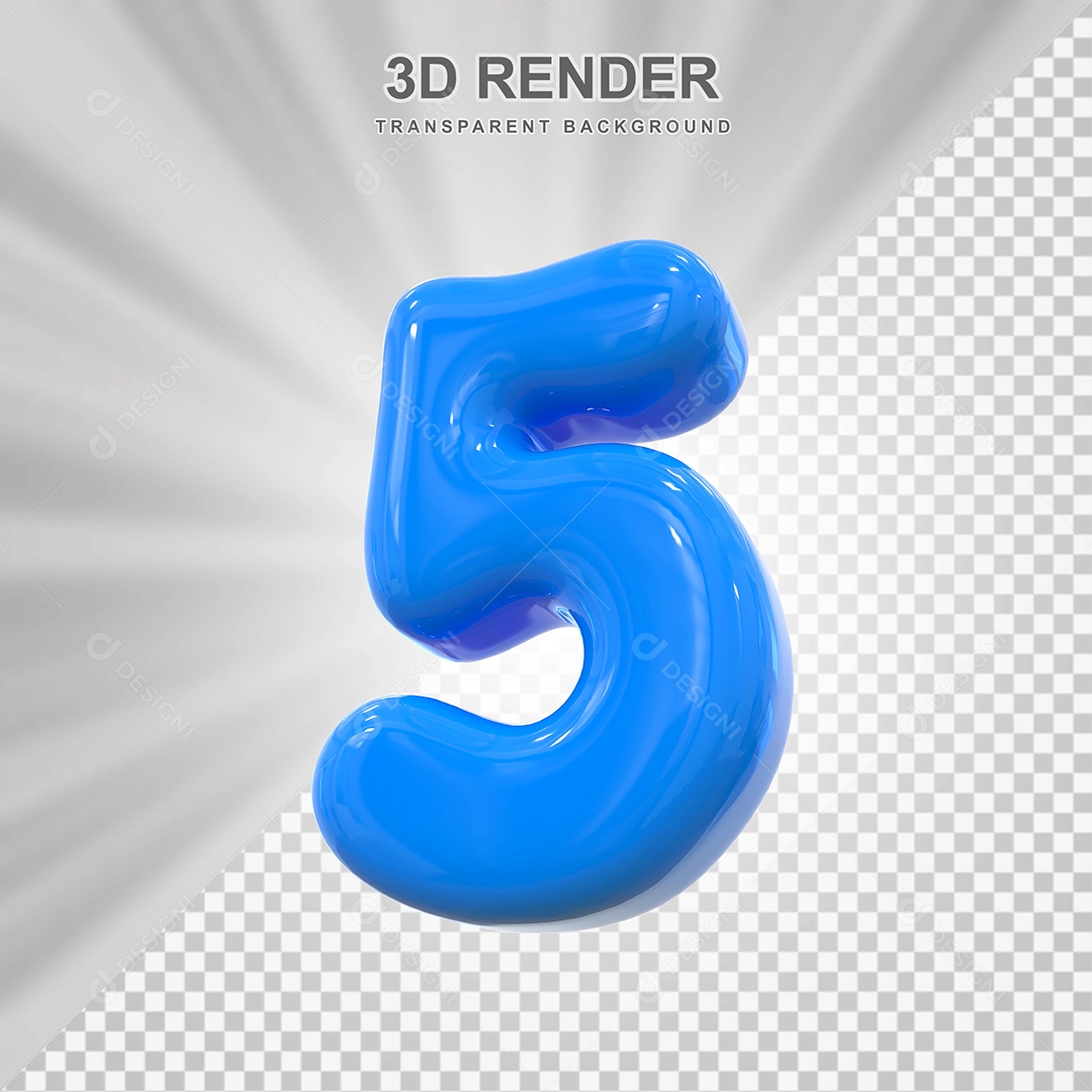 Número 5 Azul Elemento 3D para Composição PSD