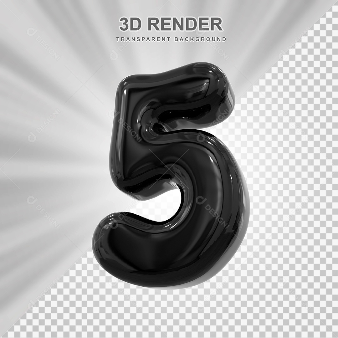 Número 5 Preto Elemento 3D para Composição PSD