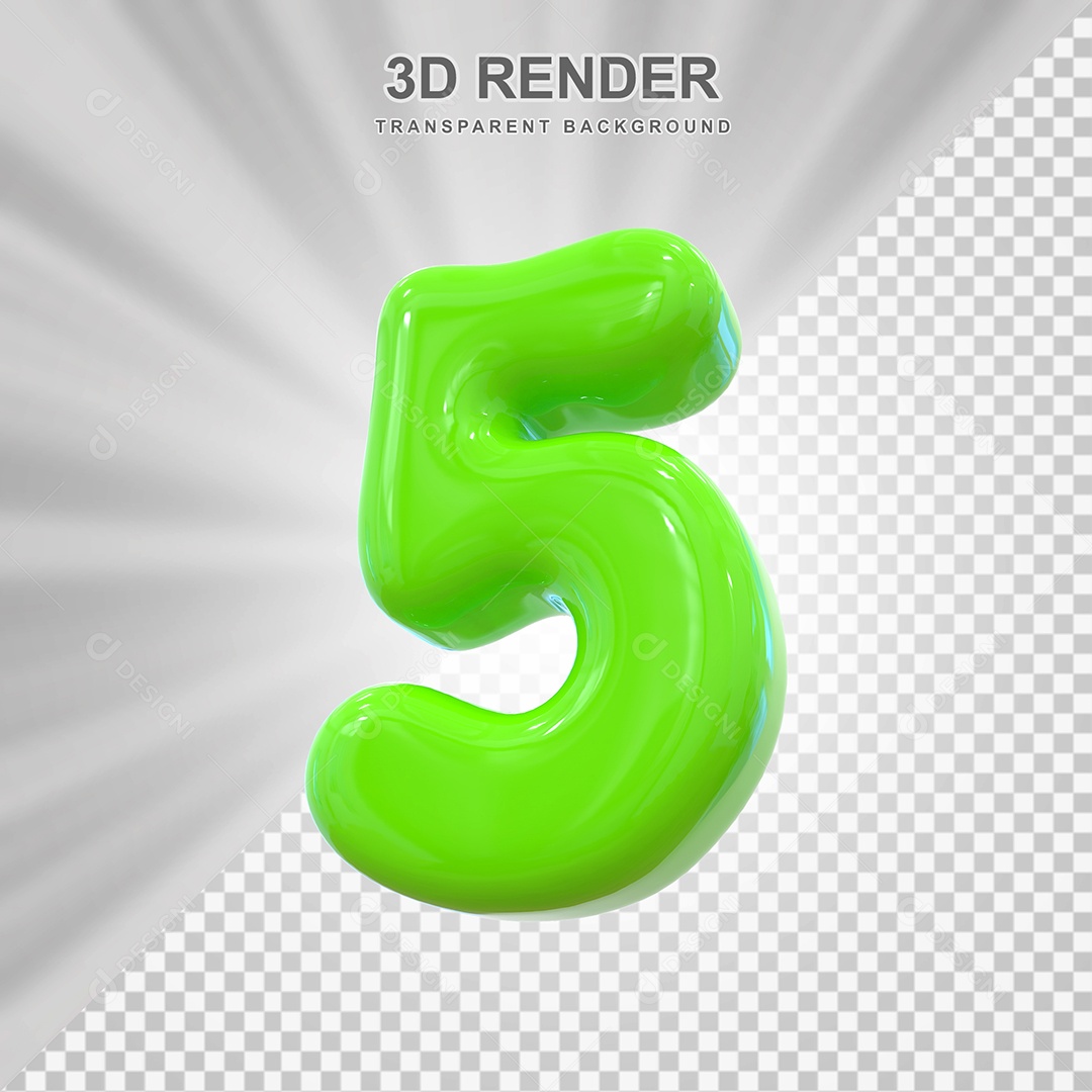 Número 5 Verde Elemento 3D para Composição PSD