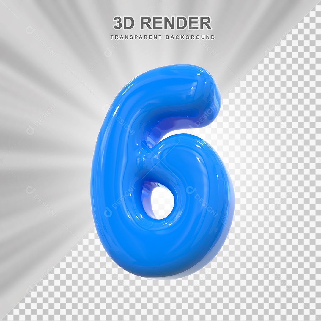 Número 6 Azul Elemento 3D para Composição PSD