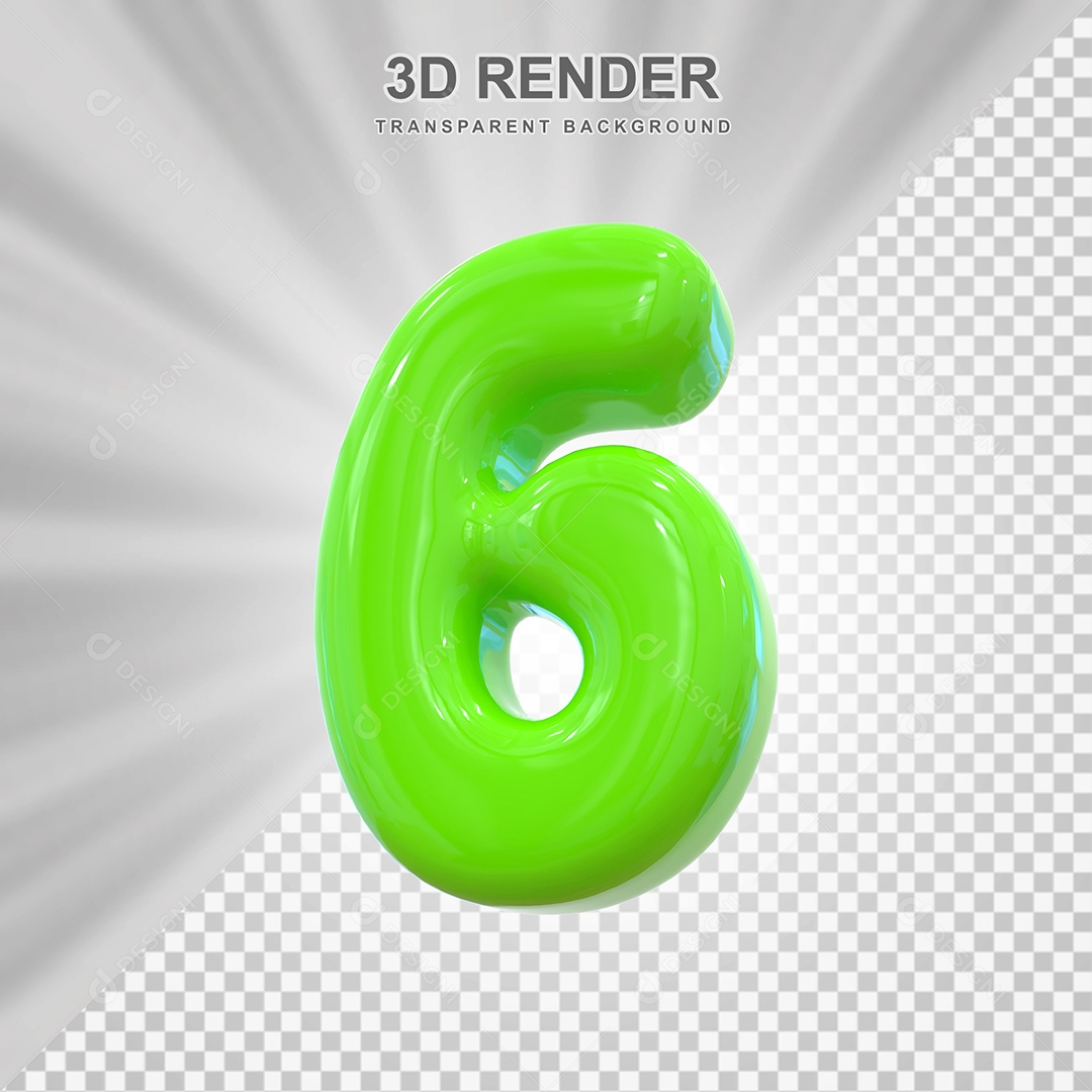 Número 6 Verde Elemento 3D para Composição PSD