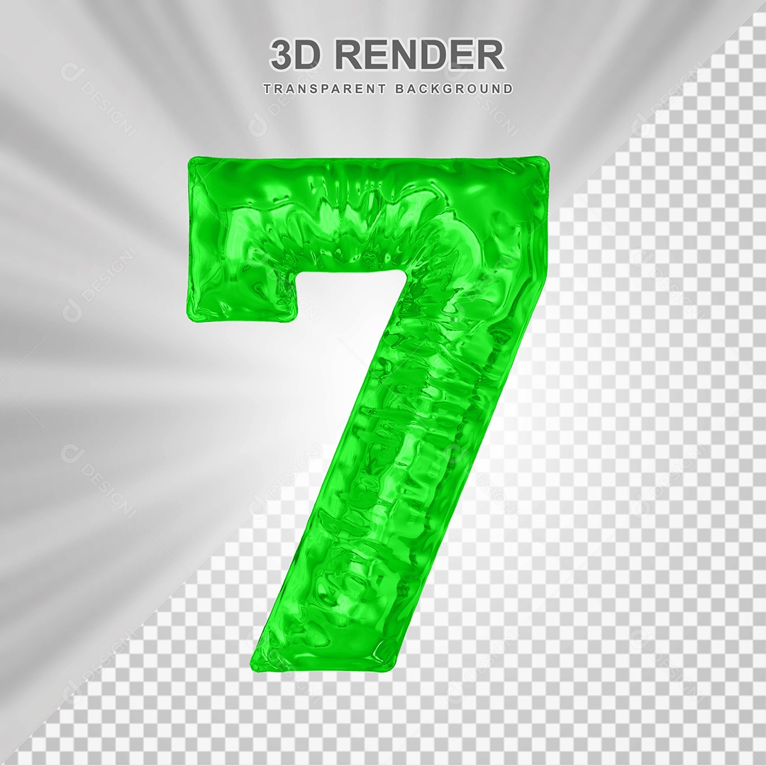 Balão Número 7 Verde Elemento 3D para Composição PSD