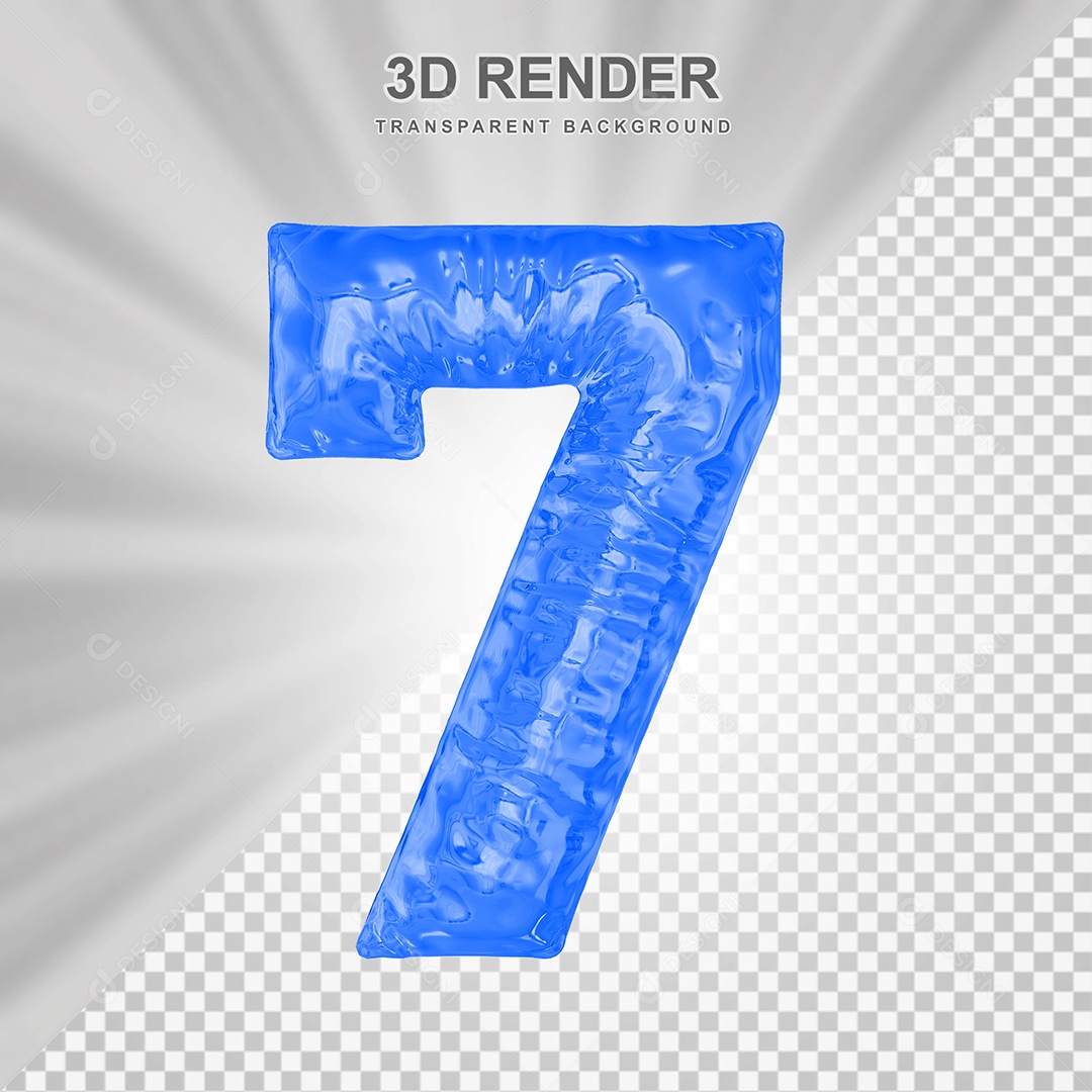 Balão Número 7 Azul Elemento 3D para Composição PSD