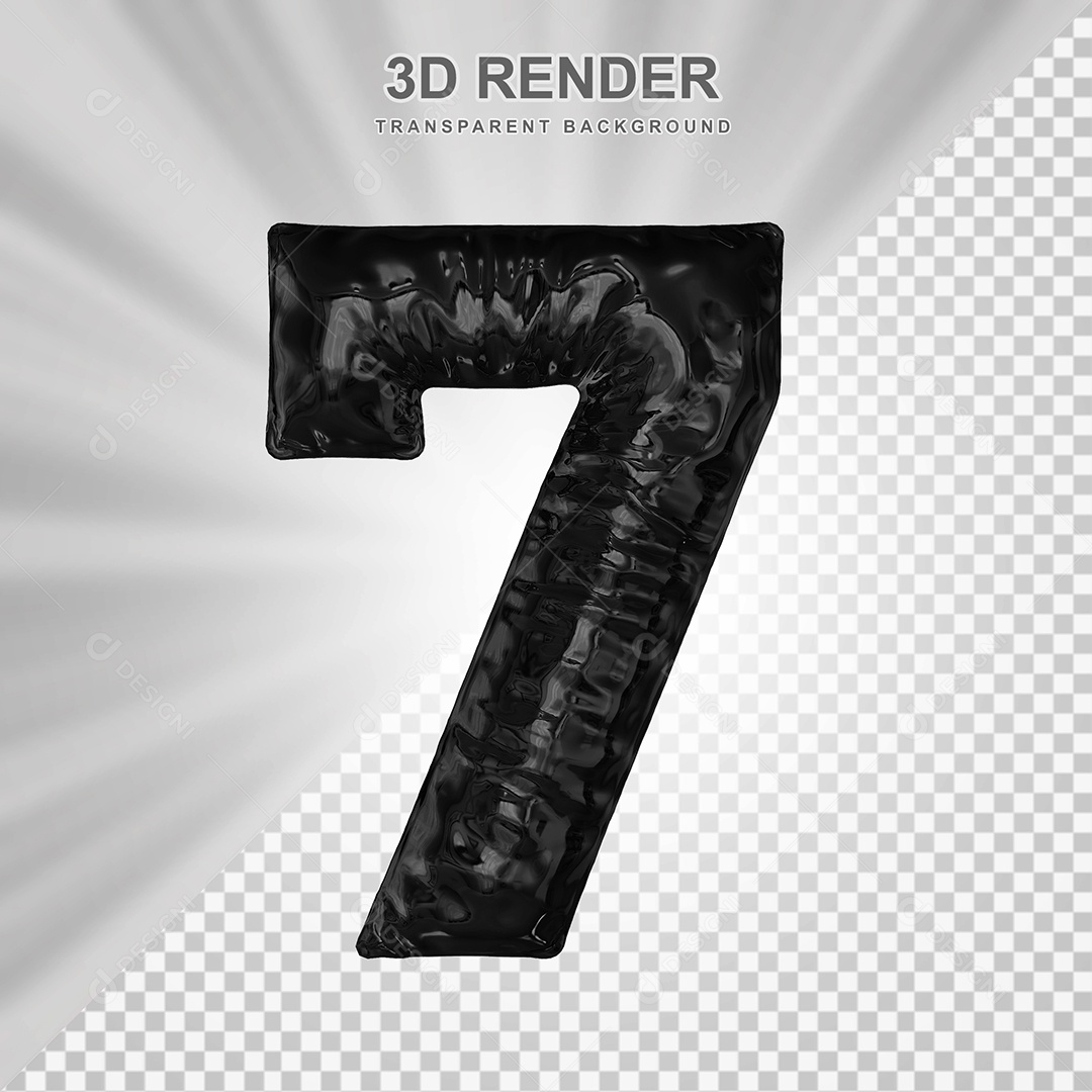 Balão Número 7 Preto Elemento 3D para Composição PSD