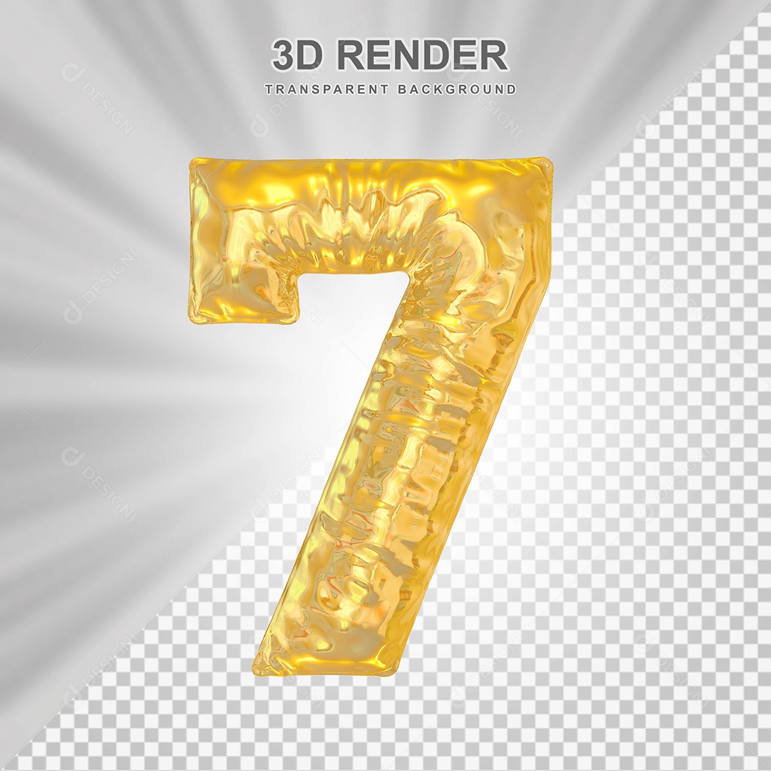 Balão Número 7 Dourado Elemento 3D para Composição PSD
