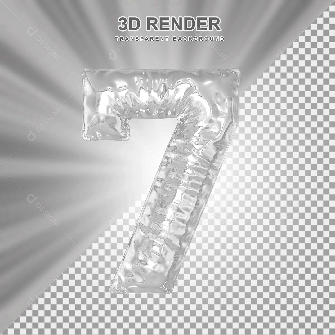 Balão Número 7 Cinza Elemento 3D para Composição PSD