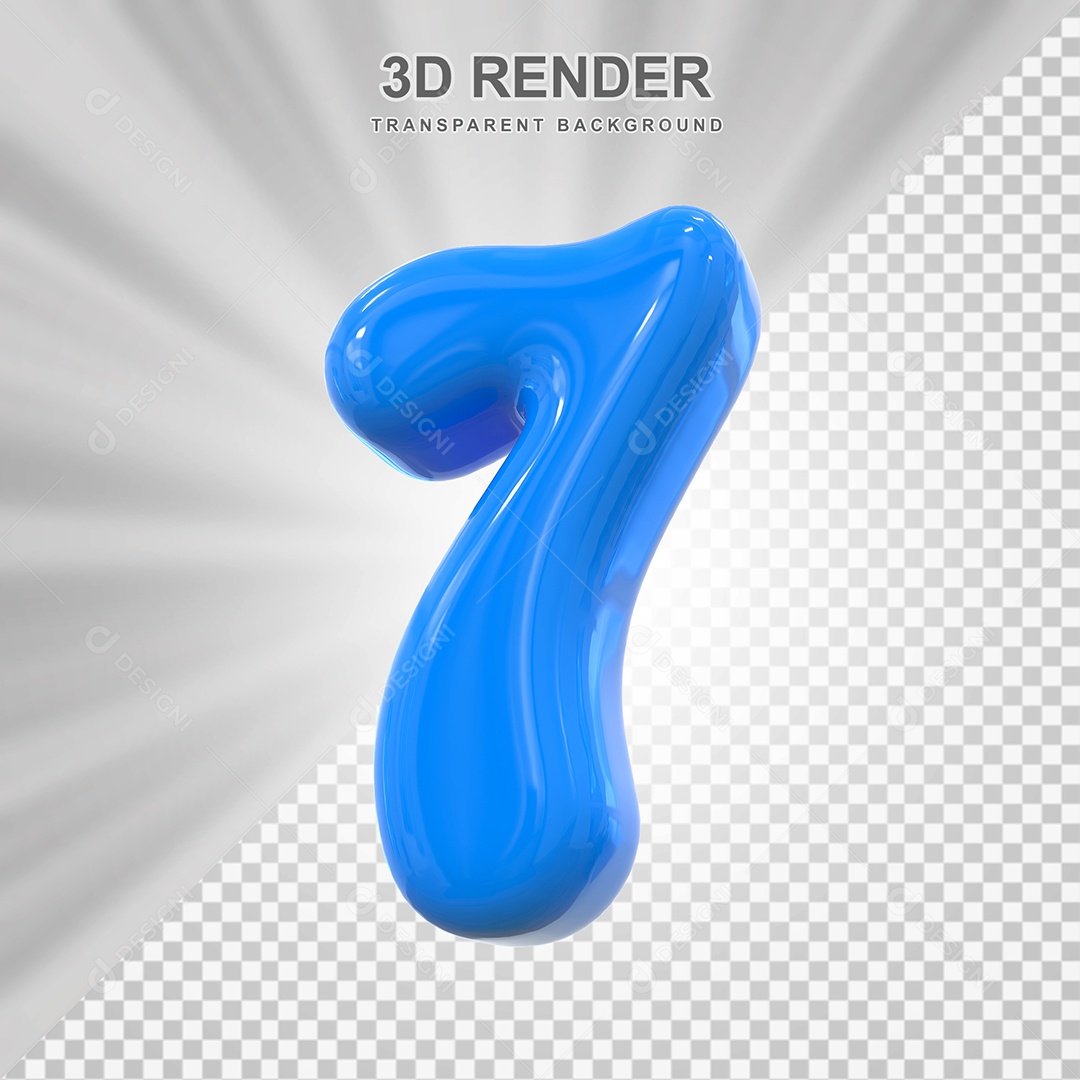 Número 7 Azul Elemento 3D para Composição PSD